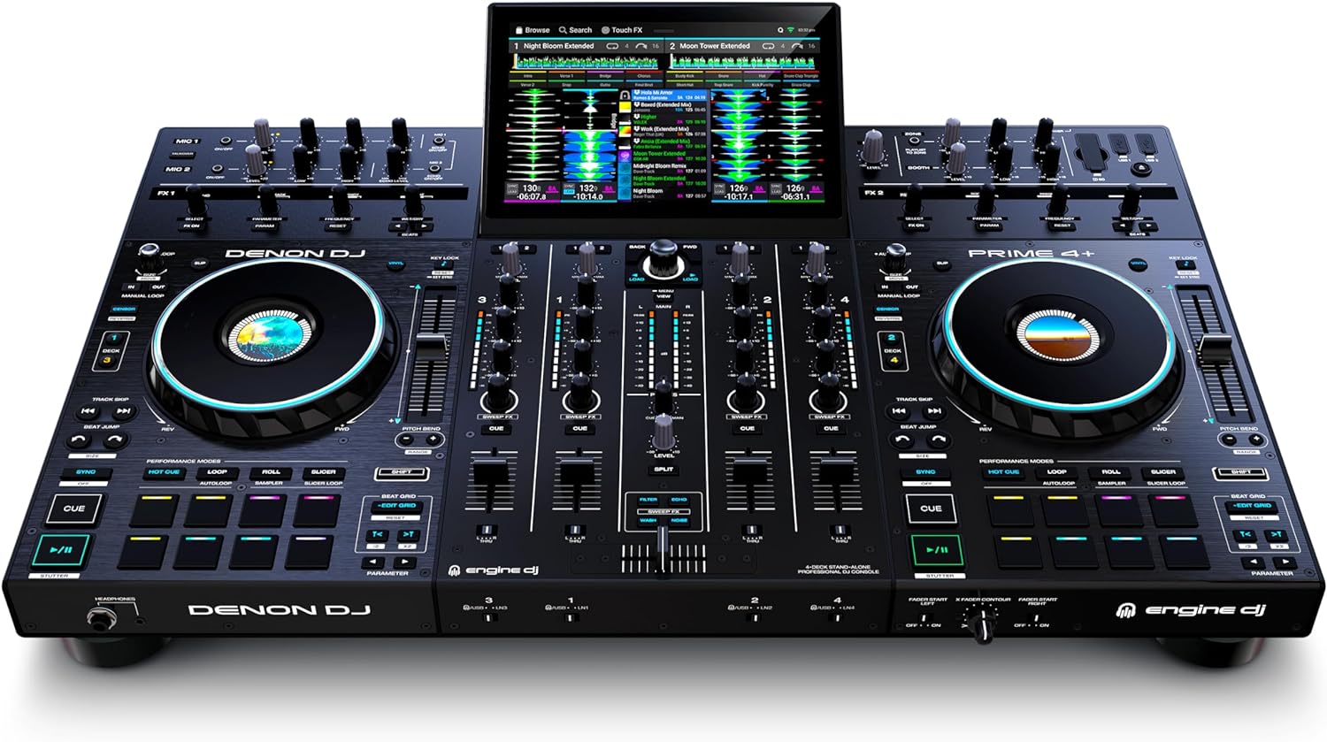 Denon DJ PRIME 4+ Standalone DJ Controller & Mixer with 4 Decks, Wi-Fi Music Streaming, Drop Sampler, 10.1"